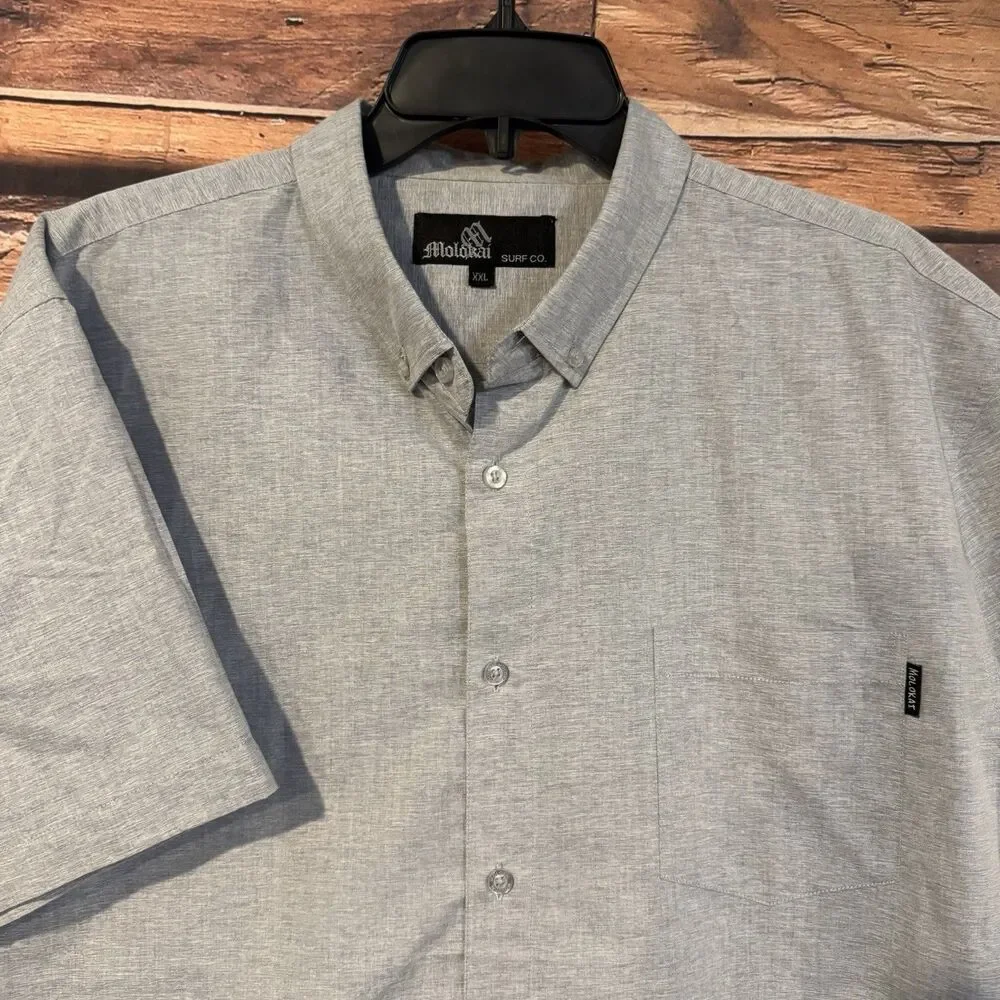 Molokai Surf Co Shirt Mens XXL Gray Button Down Short Sleeve Casual Cotton Blend